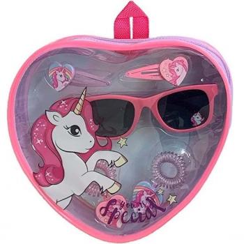 Bolso de Corazón con Gafas y Accesorios de Pelo Unicornios