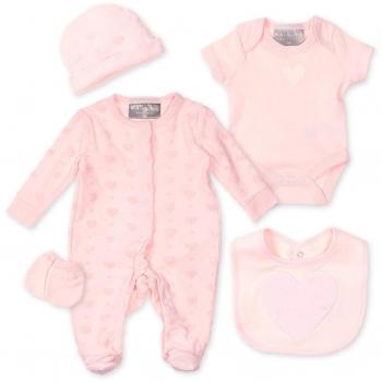 Rock-A-Bye-Baby Baby Set Mädchen rosa | Herzen Design | 5-teiliges Set für Neugeborene | Größe: Newborn
