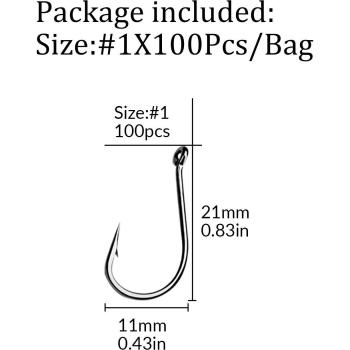 Fishing Hook Set 100pcs High Carbon Steel #6 #4 #2 #1 #1/0