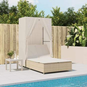 Chaise longue double Prolenta Royal, toit et voilage beige, matière résine tressée