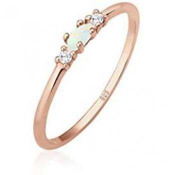 Elli Vintage Damenring mit Zirkonia und Opal in 925 Sterling Silber