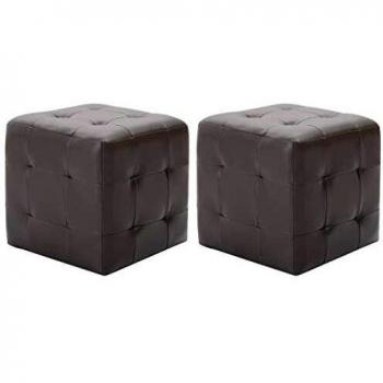 2-Pack Grey Upholstered Pouffe – 30x30x30 cm (PVC Leather)