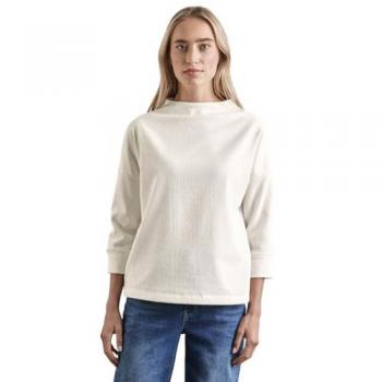 3/4-Arm-Shirt STREET ONE Gr. 44, weiß (lucid weiß), Damen, Jersey, Obermaterial: 79% Polyester, 19% Viskose, 2% Elasthan, unifarben, Strukturmuster, Shirts, mit Struktur