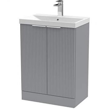 Fluted Satin Grey 600mm Floor Standing Vanity Unit with Thin-Edge Ceramic Basin