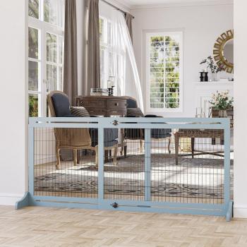 PawHut 183cm Wide Adjustable Wooden Pet Gate w/2 Panels for S, M Dogs