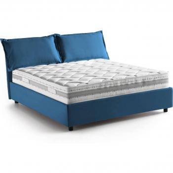 Dmora Lit double Denise en tissu bleu, 100 % Made in Italy, ouverture frontale