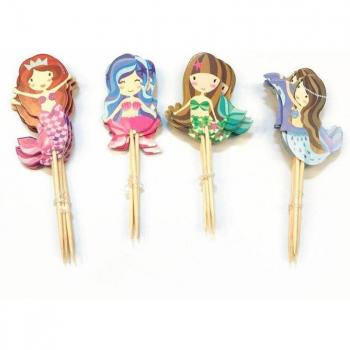 24pcs Kids Birthday Mermaid Cupcake Toppers