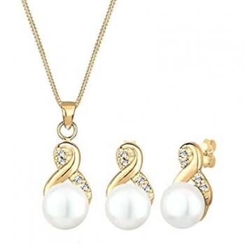 Elli Ohrring und Ketten Set »Schmuckset Infinity Perlen Kristalle 925 Silber«