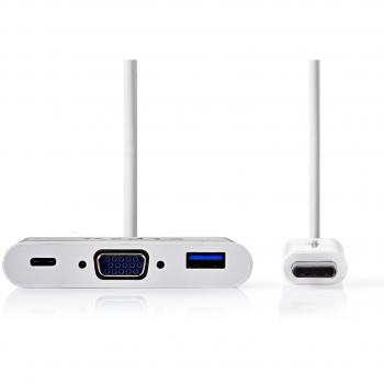 USB 3.1 Adapter USB-C auf USB-A/VGA 5 Gbps 0,20 m Rund Vernickelt Weiß