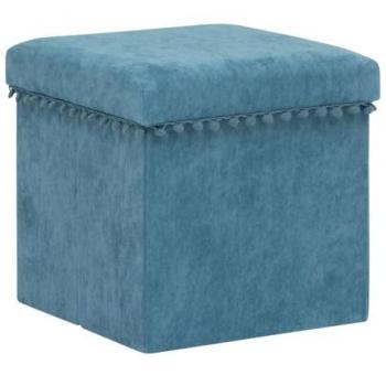 Pouf pliant et coffre de rangement bleu canard 2 en 1 Atmosphera 40 x 39 cm