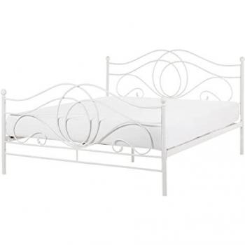 Cama de metal blanca con cabecero clásico boho y somier de listones 140 x 200 cm
