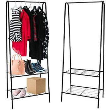 Estantería multiuso con perchero y zapatero, 153 cm x 60 cm – Negro