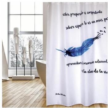 Cortina de baño MSV pluma azul 180x200cm con ganchos