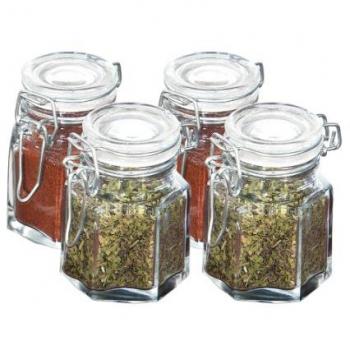 Set of 4 Glass Spice Jars with Clip Top Lids