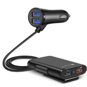 QC3.0 + 2.4A + 3.1A USB Car Charger with 5.6ft Extension