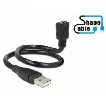Delock USB Verlängerungskabel mit Micro-B Buchse auf USB-A Stecker, 35cm, Schwarz (83921)