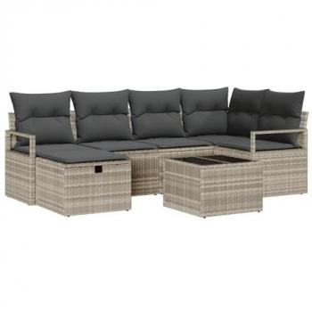 Summer Glow Rattan Patio Sofa Pack – 7 Pieces, Light Grey Cushioned