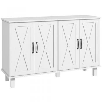 Buffet Bas 4 Portes 2 Étagères Style Rural Chic avec Poignées Métal Noir