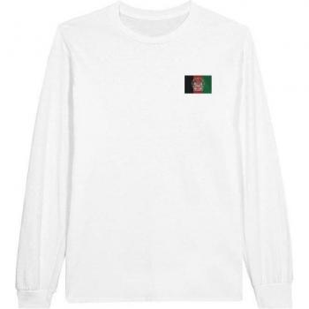 Regular‑Fit langärmeliges T-Shirt mit Afghanistans Flagge – Weiß, 100 % Baumwolle