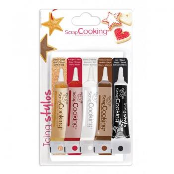 Pack 5 Stylos Glaçage Doré – Saveurs Chocolat Noir Blanc Rouge