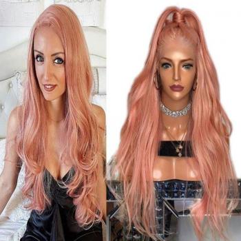 Peluca Mujer Rosa Melocotón con Fibra Calor‑Resistente