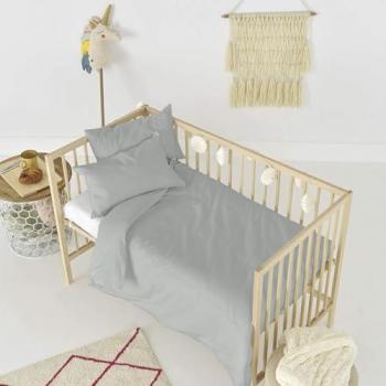 Parure de lit 2 pièces bébé gris 100% coton 115x145 cm