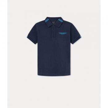 Polo de niño piqué Aston Martin de Hackett, azul marino, con logo bordado, manga corta