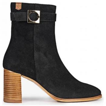 Botines Popa Lonás Alma Azul Negro Antelina con Tacón Negro y Hebilla