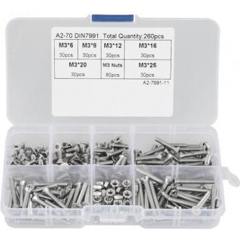 260 Pcs M3 304 Stainless Steel Hex Socket Screws and Nuts Kit