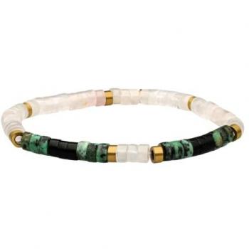 Bracelet Heishi 4mm avec Quartz Rose et Agate Noire