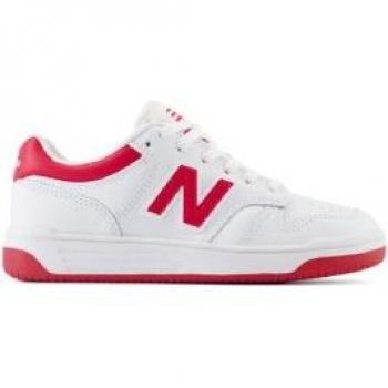 Zapatillas New Balance 480 infantiles, color blanco con rosa y rojo