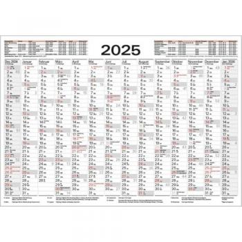 Calendrier tableau A4 2025 : 14 mois sur une page I Dates de vacances et jours fériés