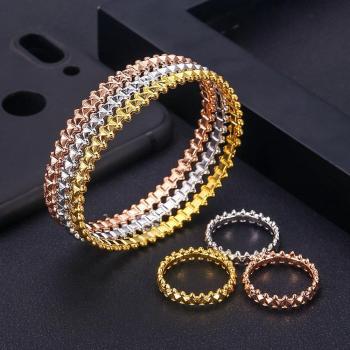 Jankelly Geometric Bangle Ring Set for Women