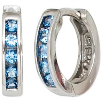Jobo Damen Creolen rund 925 Silber 10 Zirkonia blau