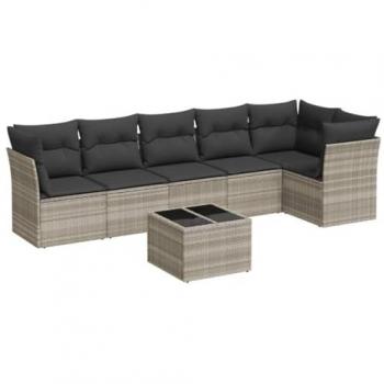 Light Grey Poly Rattan 7 Piece Garden Sofa Set with Cushions