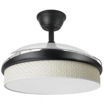 Ventilador DC Moda 72W Negro/Cañizo Blanco 3 Aspas con Luz Regulable y Control Remoto