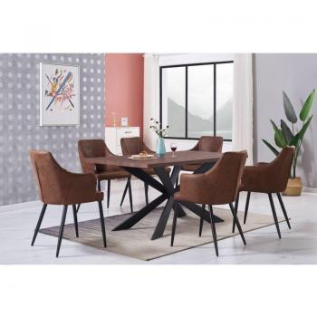 Set Sala da Pranzo Duke Zarah – Tavolo Noce, Sedie Pelle Marrone