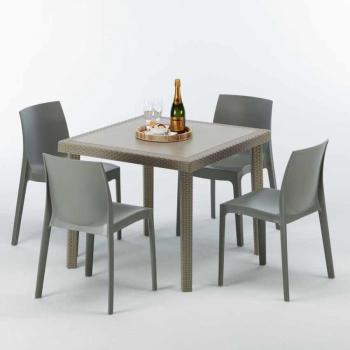 Tavolo Quadrato Beige 90x90 cm con 4 Sedie Colorate Elegance