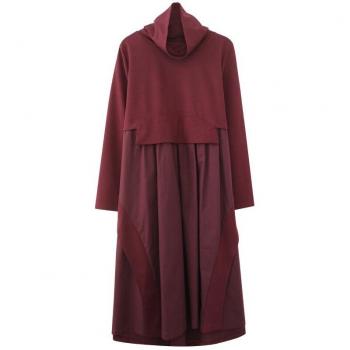 DIMANAF Frauen Elegant Langarm Kleid, Rollkragen, Plissee, Plus Größe