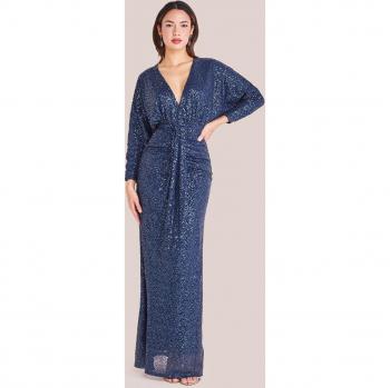 Navy Sequin Maxi Dress with Plunge V-Neck by Goddiva