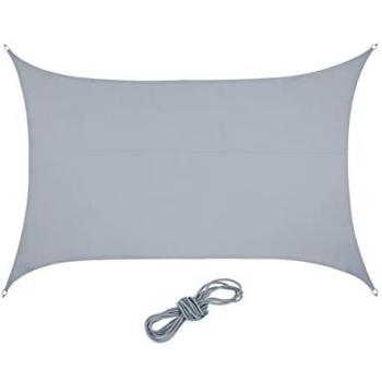 PES Fabric Rectangular Sun Sail, UV Protection Canopy, 4 x 6 m, Light Grey with Ropes
