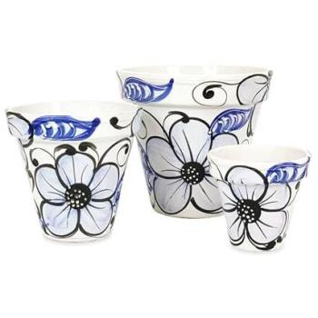 Ceramic Splash Trio – Blue Flowers Outdoor Planters