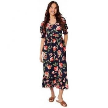 Donna Dorothy Perkins Vestito Midi con Balze Floreali Blu Scuro UK 8