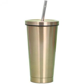 Metallbecher 500ml mit Deckel und Trinkhalm