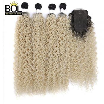 BOL cheveux bouclés synthétiques 5 pièces/paquet 60cm * 2 + 65cm * 2 Ombre Blonde Brun Foncé 250g