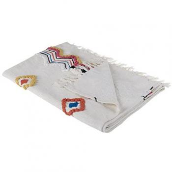 Handmade Beige and Pink Cotton Blanket 130 x 180 cm Cozy Lama Pattern with Tassels