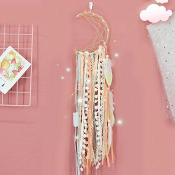 Moon Star Dream Catcher with Feathers for Wall Hanging