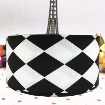 Handmade Black and White Diamond Check Ribbon, 75mm x 10 Yards
