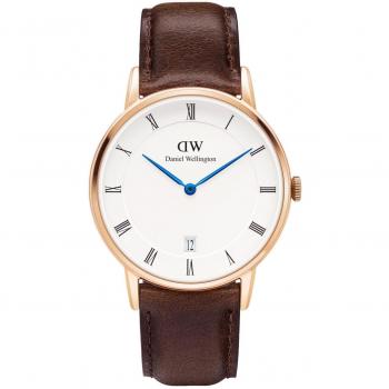 Ladies' Dapper 34mm Bristol Watch with Rose Gold Case and Black Leather Strap