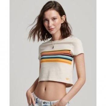 T-shirt Superdry Femme 100% Coton Rayé Vintage Taille 36